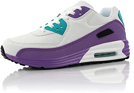 Fusskleidung® Damen Herren Sportschuhe Dämpfung Sneaker leichte Laufschuhe Weiß Lila EU 38