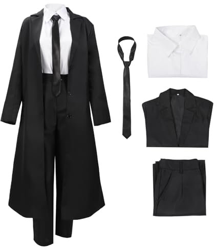 C-ZOFEK Women's US Size Makima Cosplay Costume Black Coat Suit Set with Tie Uniform Outfit, Black, XXL