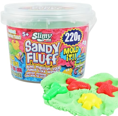 SLIMY Sandy Fluff 220g grüner Sand - Original Slime Sand für Kinder, magische Spielmasse inklusive Eimer und Zwei Formen, elastische Spielknete (Spielzeug ab 3 Jahre)
