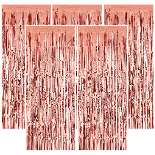 5 Stück metallische Lametta-Vorhänge, Wandschimmer-Hintergrunddekorationen, Foto-Requisiten für Geburtstag, Hochzeit, Babyparty, Junggesellenabschied, Urlaub, Feier, Party (Roségold)