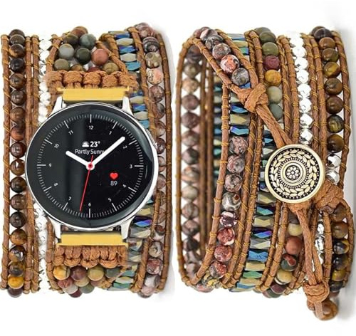 Somesame Kompatibel mit Samsung Galaxy Watch 6/5/4/Active 2 40 mm 44 mm Band/Watch 6 Classic/Galaxy Watch 5 Pro 45 mm/Watch 4 Classic, 20 mm Boho Perlen 5 Wraps Chakra-Armband für Damen und Herren