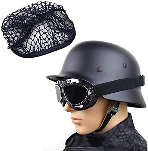 WW2 Deutscher Stahlhelm M35 Mit Netz Und Schutzbrille, Hochfester Stahlhelm Aus Dem 2 Weltkrieg Mit Lederfutter Black Set