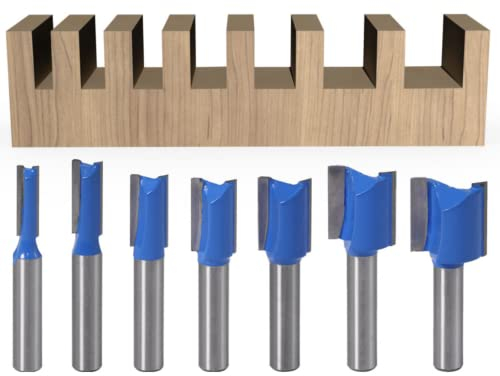 APlus Nutfräser Set 8mm Schaft [7 Stück], Wolframkarbid-Fräser-Set mit Doppelnuten, Holz Gerade Router Bit Set, Hartmetall Fräsen Werkzeug Set für Holzbearbeitung, Nut-Meißel-Bits, Rillenmeißel-Bits