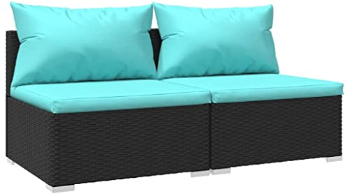 vidaXL 2-TLG. Garten-Lounge-Set mit Kissen Poly Rattan Schwarz