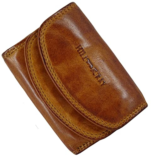 Hill Burry RFID Schutz kleine Geldbörse Portemonnaie, Portmonee aus echtem Leder für Frauen Damen Langbörse Geldbeutel Geldtasche (ca. 10,6 cm, Höhe ca. 7,9 cm, Breite 3,0 cm) braun(Waschleder)