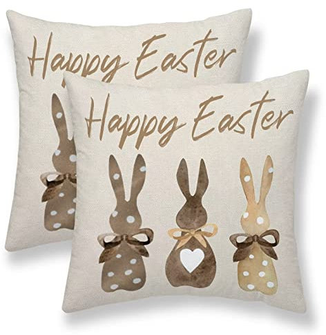 Sunshineyan Frühling Ostern Kissenbezüge 50,8 x 50,8 cm, 2 Stück, Osterhasen, Wurfkissenbezüge, Osterdekorationen, Frühlingskissenbezug, Leinen für Couch, Sofa, Zuhause, Innen- und Außendekoration