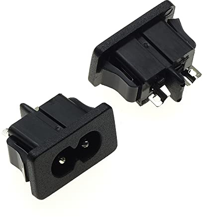 IEC C8 Inlet Power Plug Socket, Pack Of 2 - Class 2, Fig 8 With Solder Tag - Small Socket DC Connector AC Power Jack
