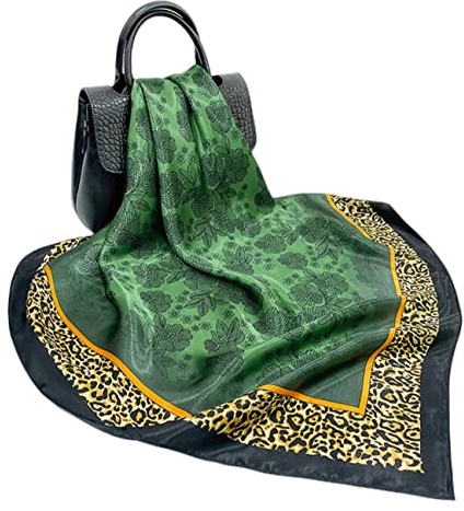 FAIRYGATE Schal Grau Damen Seidenschal Damen Quadratischer Schal Leopard Muster Leicht Weich Vierecktuch Bandana Kopfschmuck Halstuch Haarband 61020