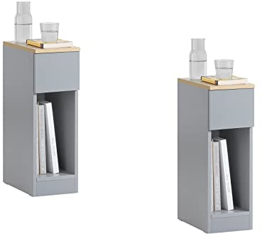 SoBuy 2er Set Nachttisch schmal Nachtschrank Beistelltisch mit Schublade und Ablage Nachtkästchen Nightstand für Schlafzimmer Wohnzimmer Hellgrau B20 x T35 x H60 cm FBT111-HGx2