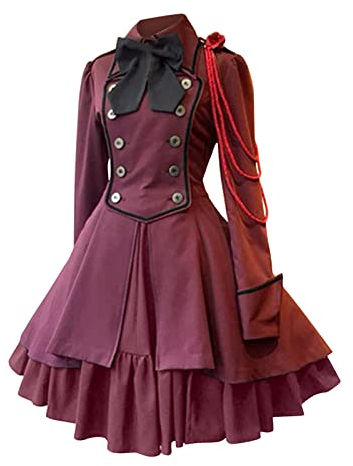HOOUDO Mittelalterlicher Rock Lang Damen Damenkleid Retro-Stil, einfarbig, Trompetenärmel, langes Prinzessinnenkleid Vintage Gothic-Kleider Für Frauen in Übergröße