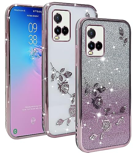 XINYEXIN Coque Paillettes pour Vivo Y21 / Vivo Y21S / Vivo Y33S, Étui Bling Pailleté pour Femmes et Filles, Housse de Téléphone Brillante Ultra-Fin Transparent Antichoc - Or Rose