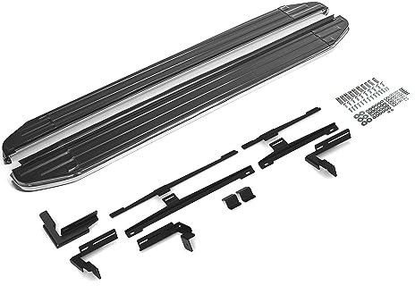 Lot de 2 marchepieds latéraux compatibles avec VW Amarok 2016-2021 TÜV ABE Argenté/noir Aluminium