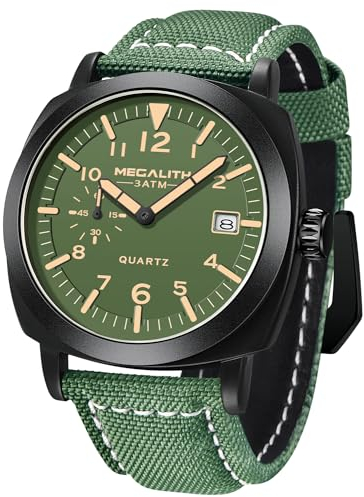 MEGALITH Reloj Hombre Militar Analogico: Cuarzo Correa Nailon para Hombre - Cronómetro Impermeable para Hombres Verde