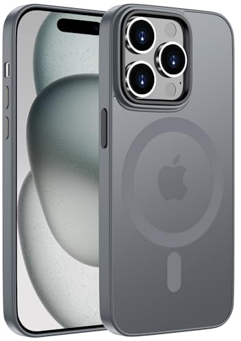 ORDA Magnetisch Hülle für iPhone 15 Pro 6,1 Zoll Kompatibel mit MagSafe,für iPhone 15 Pro Case Durchscheinende Matt Handyhülle für iPhone 15 Pro Rückseite Dünn Stoßfest Schutzhülle Grau