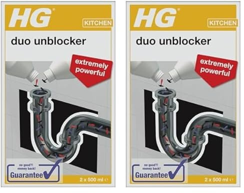HG Duo Unblocker, Powerful Drain Cleaner & Drain Unblocker, Kitchen Sink Unblocker & Bathroom Sink Unblocker, Pipe Cleaner, Plug Hole Liquid & Hair Unblocker - 2x 250ml (Pack of 2)
