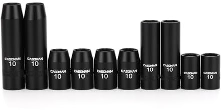 CASOMAN 10Piece Impact Socket Set-10mm, 1/4 & 3/8 Drive, Deep & Shallow, Metric, Black Phosphate Finish
