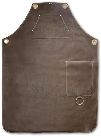Angus Stoke Chester - Delantal de piel para barbacoa, estilo vintage, color marrón envejecido, hecho a mano, para barbacoa y cocina, marrón, XXL-XXXL
