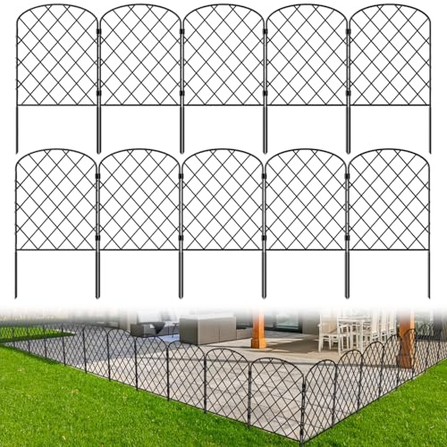 PINPON Dekorativer Gartenzaun, 10 Stück, 3,3 m (L) x 61 cm (H), Tierabsperrung, Zaunpaneele, rostfreier Metalldraht, temporärer Zaun für Hund, Hof, Terrasse, draußen, gewölbt