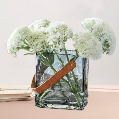 YLSZHYR Transparente Taschenvase aus Glas mit Griff, Geldbörse, Blumenvase, Handtasche, Blumenvase, Hand-Geldbörsenvase mit Fischschale, Dekorative Vasen für Blumenarrangements,
