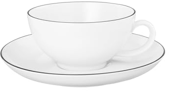 Seltmann Weiden Lido Black Line Teetasse mit Untertasse, 200 ml, Tasse-Untertasse-Set mit schwarzem Rand, Porzellan, Weiß