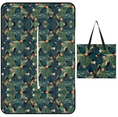Cmagnifico Picknickmatte mit Reißverschluss, Hawaii-Palmen-Picknickdecke, Outdoor-Teppiche, 150 x 100 cm