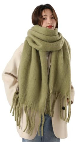 QDLTGBD Schal Frauen Winter Groß Verdickte Karierte Schal Farbe Plaid Extra Großer Dicker Schal Weicher Großer Winter Warm -grün-b