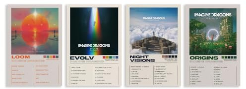 Sheozho Poster Imagine Dragons, Musikalben, Poster, Wandkunst, Leinwandposter, Raumdekoration, ästhetisches Poster, Druck, Dekor-Poster, 20 x 30 cm, 4 Stück