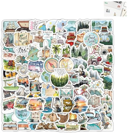 AzureRay Aufkleber Set 100 Stück, Wasserfeste Sticker Set für Erwachsene & Jugendliche, Camping & Reise Sticker für Koffer, Laptop, Skateboard, Motorrad, Snowboard, Scrapbook, Gepäck, Graffiti