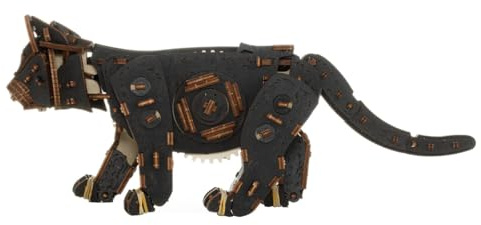 BlocteckToy 3D Wooden Puzzle Mechanical Cat with Wind-Up Mechanism, DIY Handcrafted Animal Jigsaw Puzzle Kit 236+PCS Wooden Model Kits for Adult Youth to Build