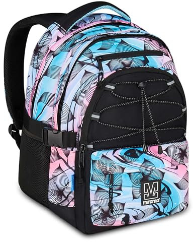 Mitama Zaino Scuola #BDBF FLOWER BREEZE, Celeste, Zaino Triplo Scomparto, Tasca Porta Borraccia, Porta USB Integrata, Larghezza Regolabile, Zaino Scuola Media e Superiore, Ragazza