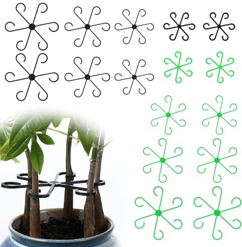 ElevateTech 16Pcs Climbing Houseplant Stem Support, Reusable Reusable Flower Plant Stakes Monstera Plant Leaf Support Ring Plants Climbers Flower Gardening Growth Accessories Tools (Green Black)