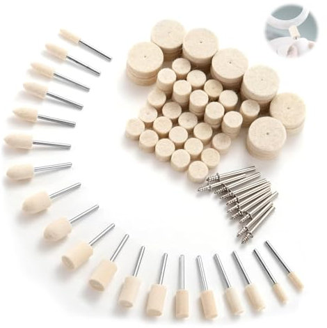 AzureRay Juego de 80 Piezas de Discos de Pulido Premium para Dremel y Taladros (Eje 1/8), Incluye Fieltro de Lana, Plástico y Accesorios para Pulir Metal, Vidrio, Madera y Acero Inoxidable – Accesori