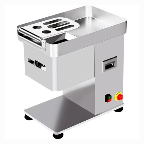 TT-YEC Stainless Steel Table Electric Slicer, 2200W Multifunctional Food Shredder, Removable And Replaceable Knife, with Emergency Stop Device, Cooked Food Slicer, Silver,10 mm knife