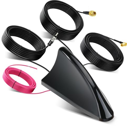 Bingfu Auto Haifischflossen Antenne Aktive FM DAB GPS GNSS Kombiantenne | Dachantenne 28 dB LNA, 9-16 V, 5 m Kabel mit SMB/DIN/SMA Anschluss für Auto, Wohnmobil Navigation und Digitalradiosystemen