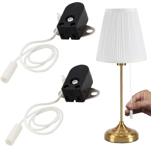 WUSJCOF 2 piezas interruptor cadena ventilador techo con cable cuerda de instalación 2 polos lámpara mesilla para luces y lámparas 2A 250V AC mini interruptor luz para encender y apagar