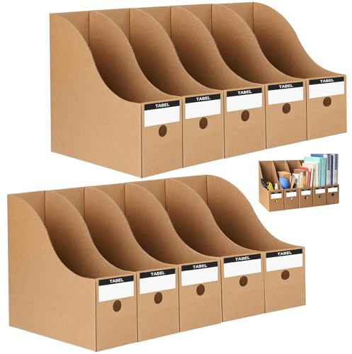 10 Stück Zeitschriftenhalter mit 10 Etiketten, Zeitschriftensammler, A4 Pappe Aktenhalter, Schreibtisch Organizer, Stehsammler, Zeitschriftenständer, Stehordner für Datei, Schreibwaren, Bürobedarf