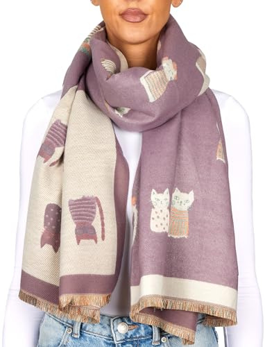 BRUBAKER Cashmirillo Damen Schal mit Katzen Muster - 70 x 200 cm