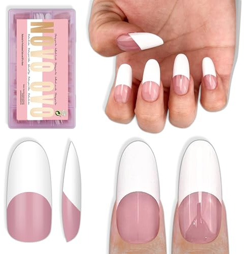 NOVO OVO Old School Retro French Tip Nails Oval Round Mittel/Lang weiße Press on BERRY PINK, Extra dicke Soft Gel Nagel Acryl Extension,Need Aufbau Gel Überlack,No Gel Inklusive, 15 Größen,240 Stück