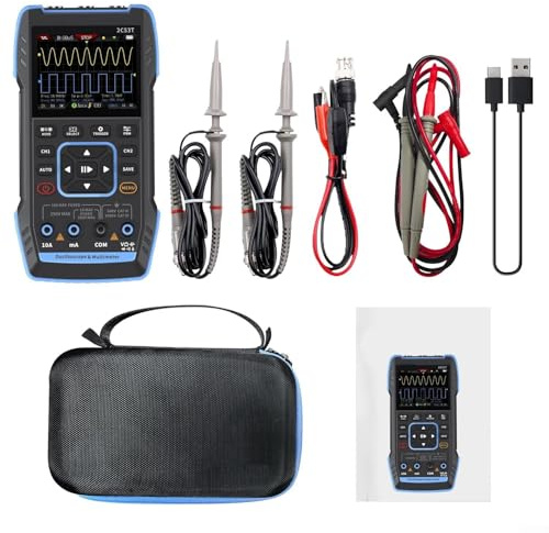 MoSundi 2C53T - Generador de señal de osciloscopio digital, ancho de banda de 50 MHz de doble canal, frecuencia de muestreo de 250 MS/s, verdadero RMS, batería de 3000 mAh, color negro