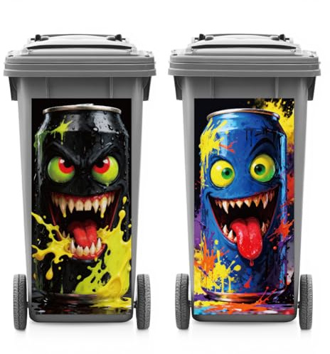 ANATTASOUL 2Pcs Scary Jars Spring Wheelie Bin Stickers for Bins Decorative | Waterproof,Dustbin Cover,14.9x 32.2,Adhesive,Large,Funny Decal for Bins, Fridge, Wall, Garden Outdoor, Indoor Decoration