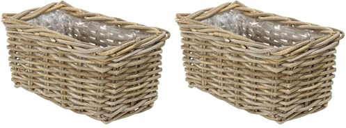 Dehner Rattan Pflanzkasten, ca. 30 x 15 x 15 cm, Rattangeflecht, grau/braun (Packung mit 2)
