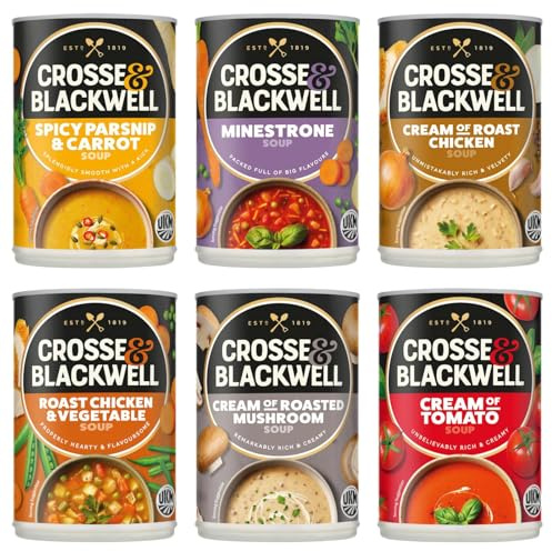 Crosse & Blackwell Soup Variety Pack (6 x 400g) | Creamy & Hearty Classics | Tomato, Mushroom, Chicken, Minestrone & Vegetable Soups
