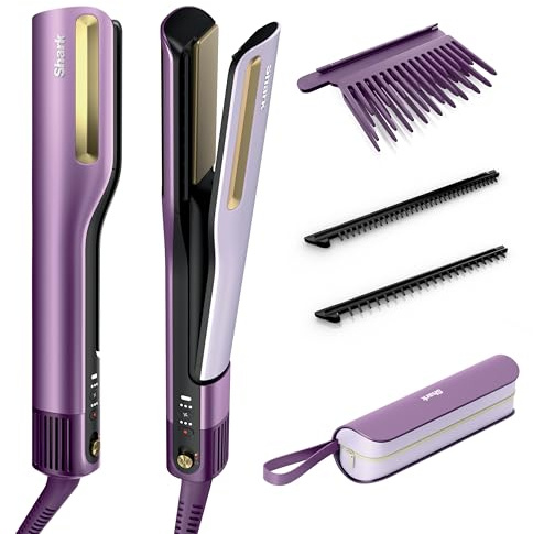 Shark SilkiPro Hair Straightener & Dryer | Ceramic Wet to Dry, HT401UKPU | HeatSense Plates | No Heat Damage | Salon-Quality Finish | All Hair Types | Storage Case - Plum Satin