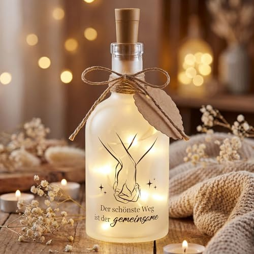 BBTO Hochzeits Flaschenpost Geschenk Hochzeit Geldgeschenk Leuchtflasche | LED Beleuchtete Flaschenlicht mit Gravur Der Schönste Weg Ist Der Gemeinsame Hochzeitsgeschenk für Brautpaar