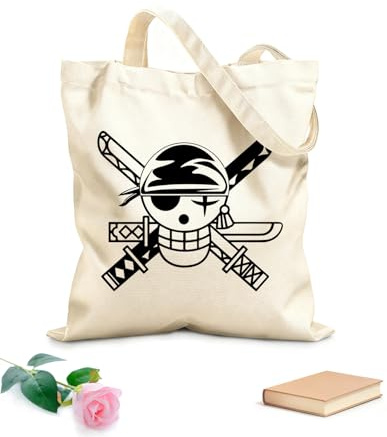 XIARON Bolsa de lona Roronoa Zoro símbolos bandera One Piece Tela de 340g/m² de grosor Combina con la ropa M Negro