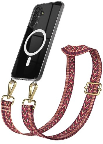 EAZY CASE Handykette - Verstellbares Taschenband kompatibel mit Galaxy A37, Schulterriemen, Handykordel mit Silikon Hülle, Qi Charging kompatibel, Umhängetasche, Rot Braun Gold