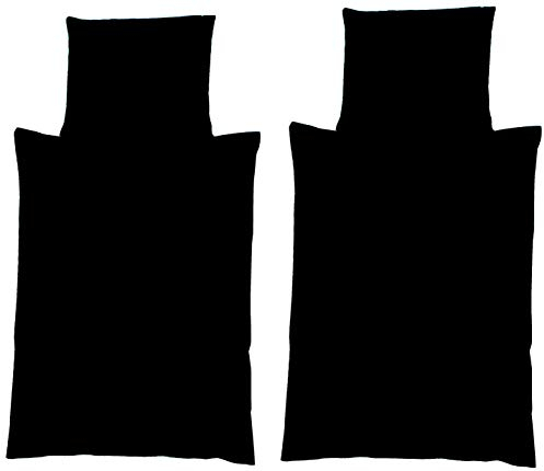 4-Teilige hochwertige Renforcé-Bettwäsche UNI-WENDE in schwarz einfarbig 2x 135x200 Bettbezug + 2x 80x80 Kissenbezug , 100% Baumwolle (Schwarz einfarbig)