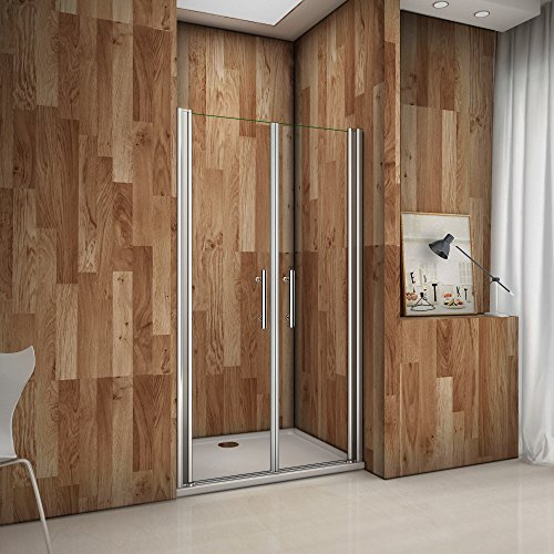 Porte de douche pivotante 95x185 cm verre anticalcaire installation en niche les vitres peuvent tourné à 180°