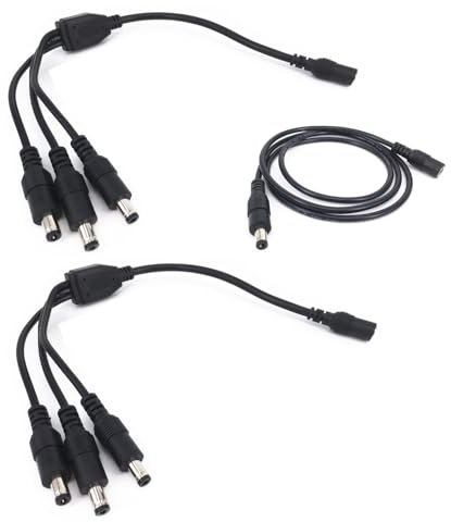 zmtyuguan 2pcs/ Pack black 1 Female to 3 male 5.5mm X 2.1mm CCTV DC Power Supply Splitter Cable DC Plug Extension Cable for Power Adapter 12v 1m dc extension