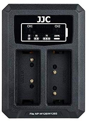 JJC USB Dual Ladegerät Akkulader für Fujifilm X-E5, X-Half (X-HF1) X100VI X100V X100F X-PRO3 X-PRO2 X-PRO1 X-S10 X-E4 X-H1 X-T3 X-T2 X-T1 X-T50 X-T30II X-T10 X-A5 für Fuji NP-W126/NP-W126s Akku